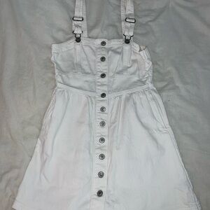 American Eagle White Overall Dress with Adjustable Straps